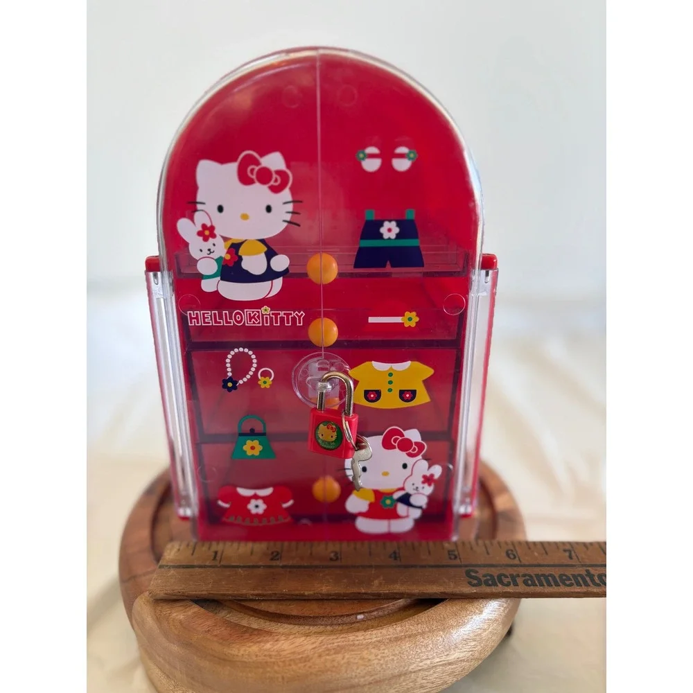 Vintage Y2K Kawaii Sanrio Hello Kitty Red Jewelry Box Cabinet with Lock and Keys